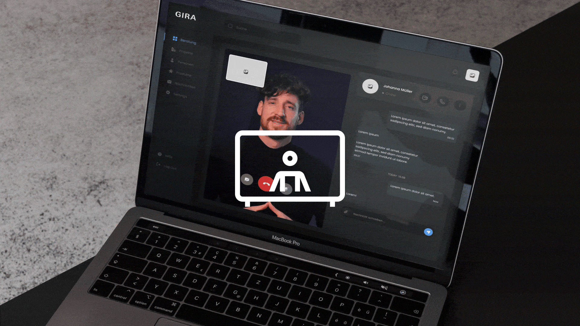 Laptopmonitor mit der virtuellen Architekturberatung von Gira