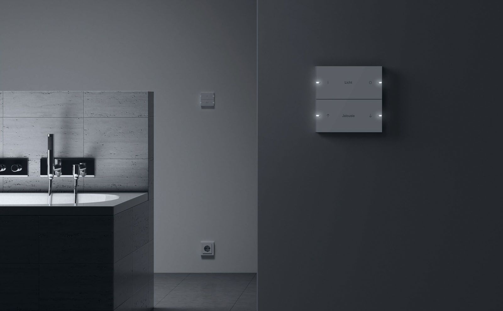 Gira E3 Lichtschalter in Grau Soft-Touch vor Ankleidezimmer