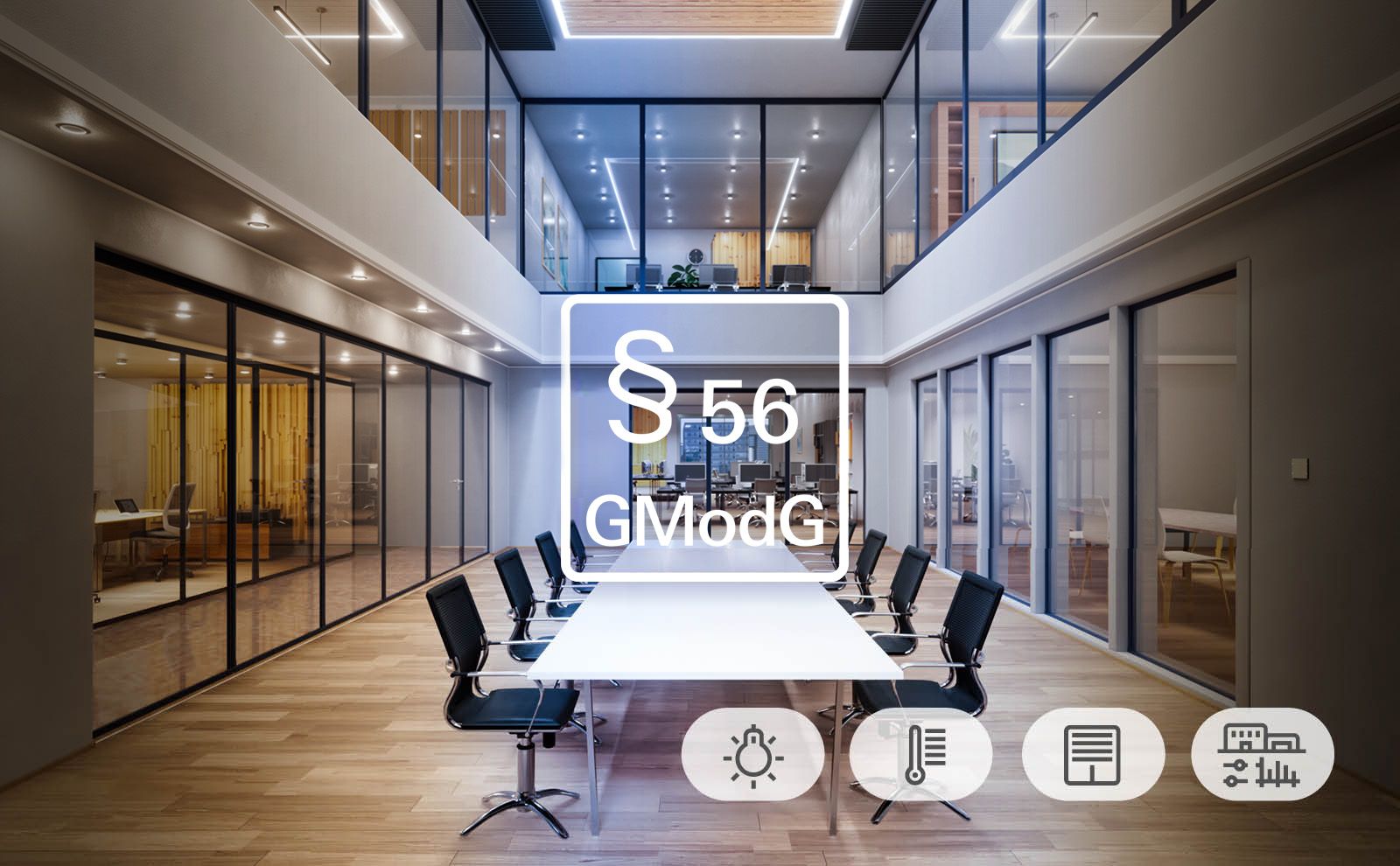 GModG §56: Gira Komplettlösung für energetische Mindestanforderung für smarte Büroflächen (Licht, Klima, Heizung, Gebäudemanagement) 