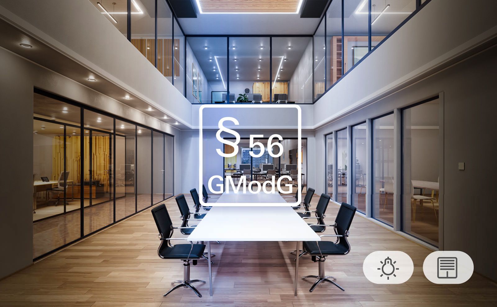 GModG §56: Gira Raumautomationslösung für Beleuchtung und Jalousie im smarten Office (Licht Jalousie) 