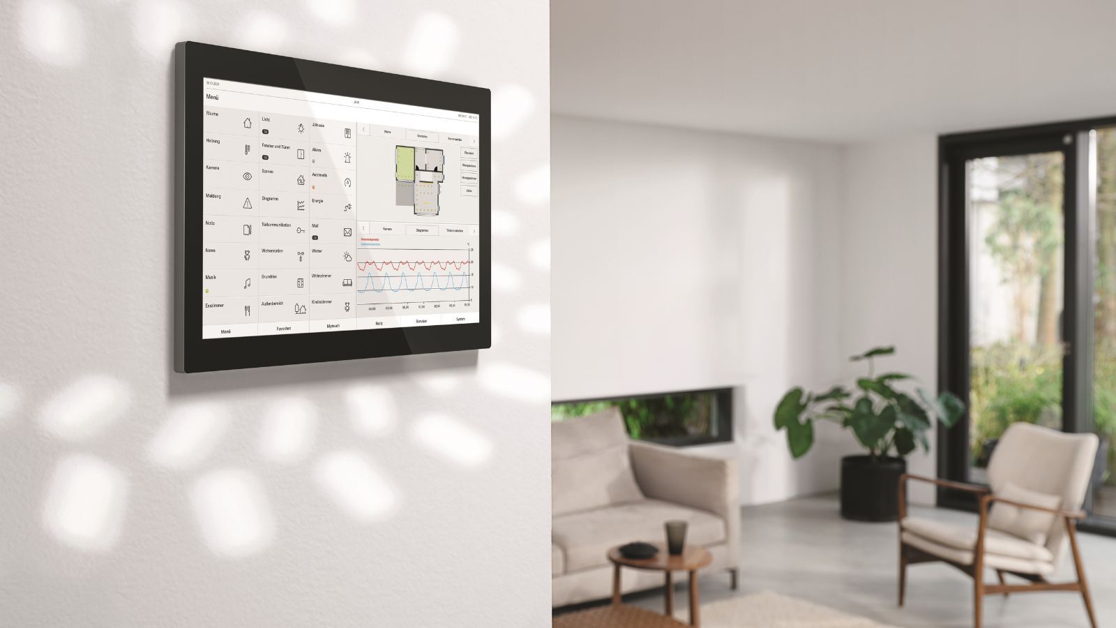 Gira HomeServer Quad Client Display im Wohnzimmer