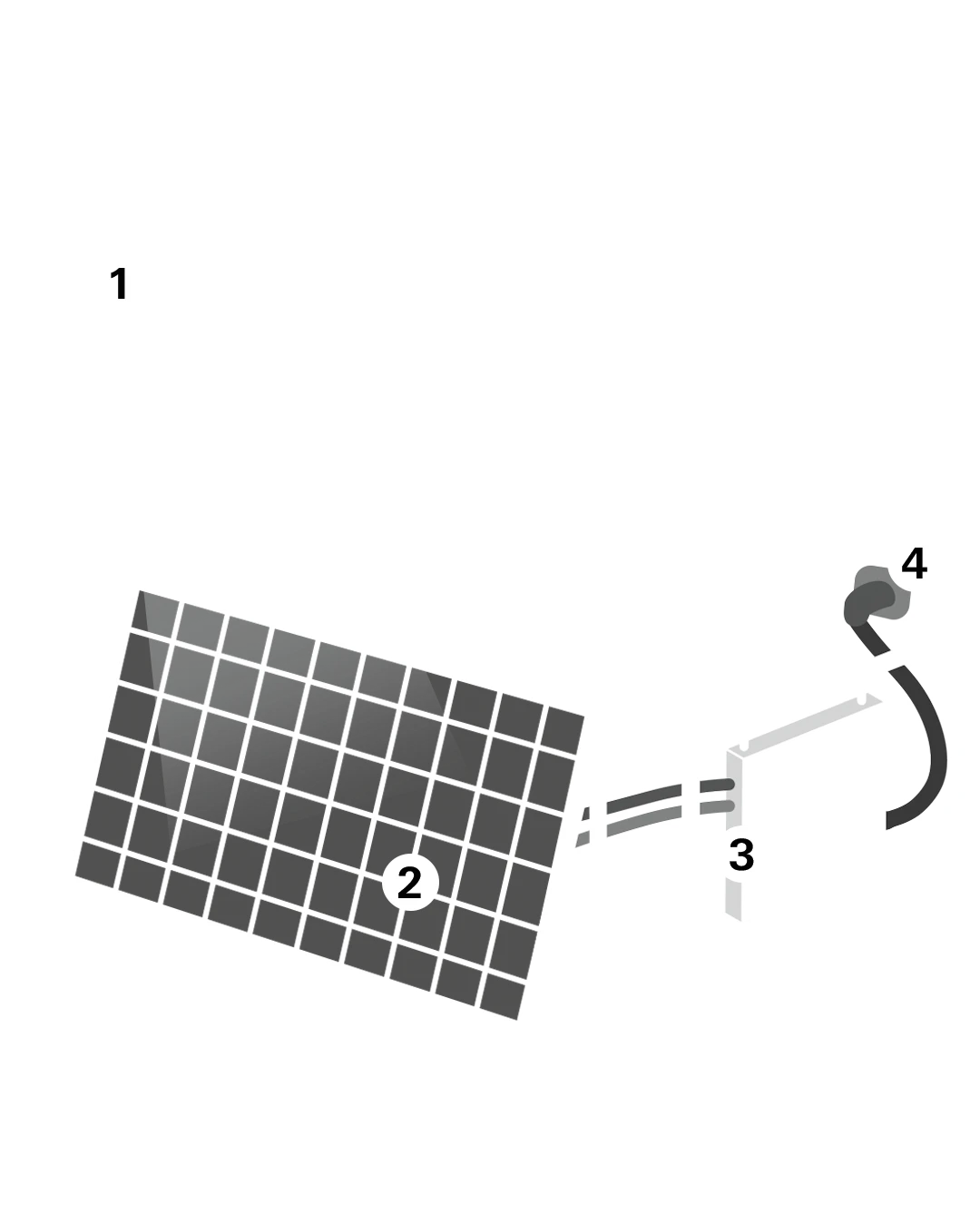 Grafik vom Prinzip einer Mini-Photovoltaik-Anlage - bestehend aus Solarmodul, Wechselrichter und Energiesteckdose.