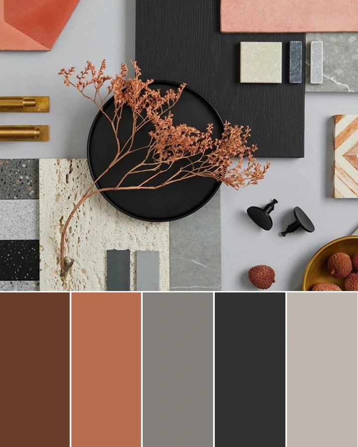 Moodboard Herbst mit Farbpalette in Rottönen